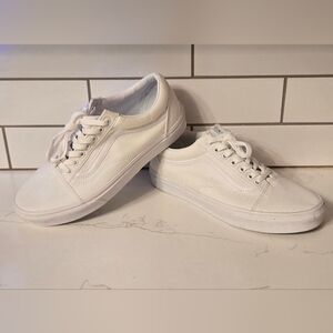 Vans Old Skool Low Top Casual Canvas Skateboarding Shoes Men's Size 9.5 White